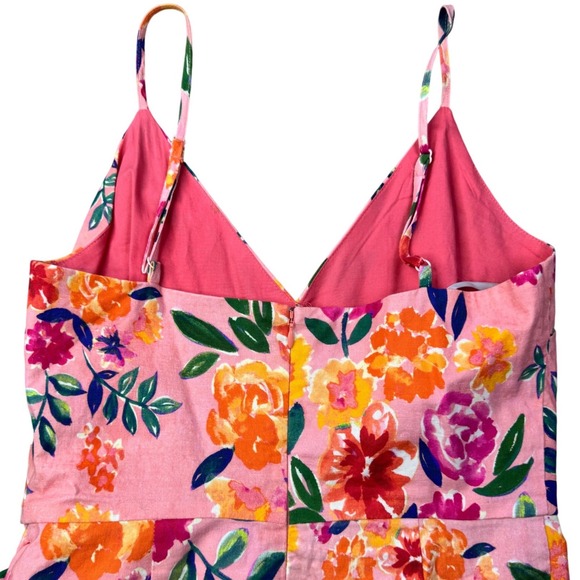 LOVERS + FRIENDS Orchid Dress Sunset Floral Wrap Midi Dress Linen Blend Medium - Picture 13 of 14